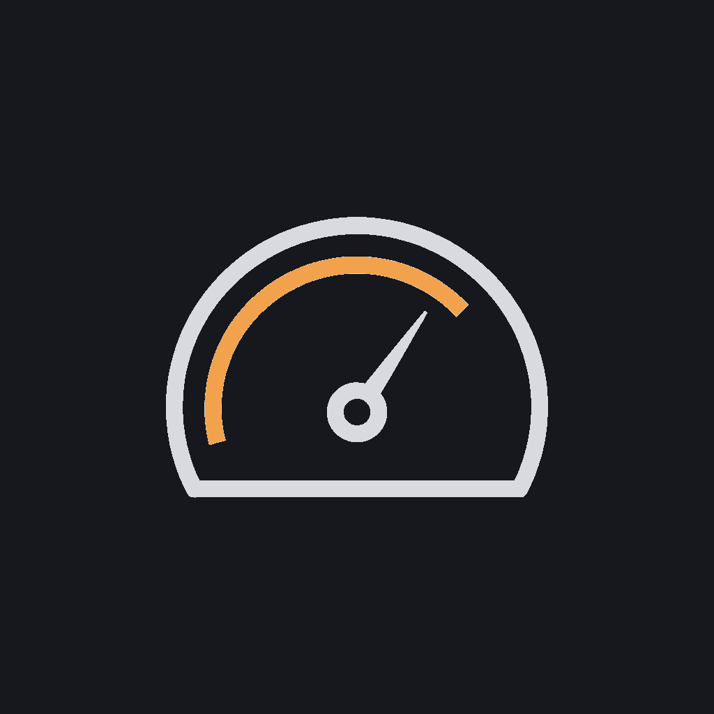 minimal line icon of a gauge with a rising needle under load, stress-test concept