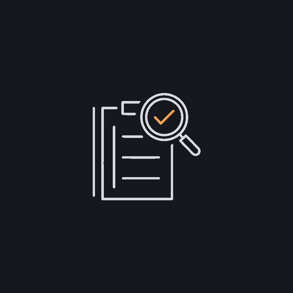 minimal line icon of a checklist with a magnifying glass, validation concept