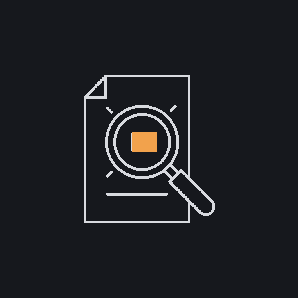 minimal line icon of a magnifying glass highlighting one tagged field inside a document, entity-extraction concept