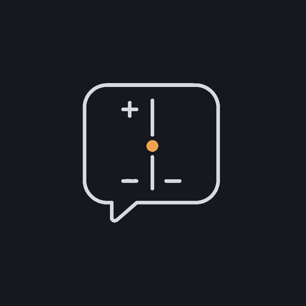 minimal line icon of a speech bubble with a plus/minus gauge inside it, sentiment-scoring concept