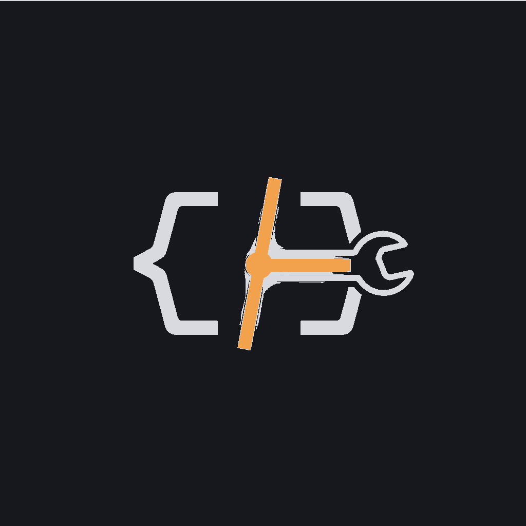 minimal line icon of a wrench over a code bracket, build-in-progress concept