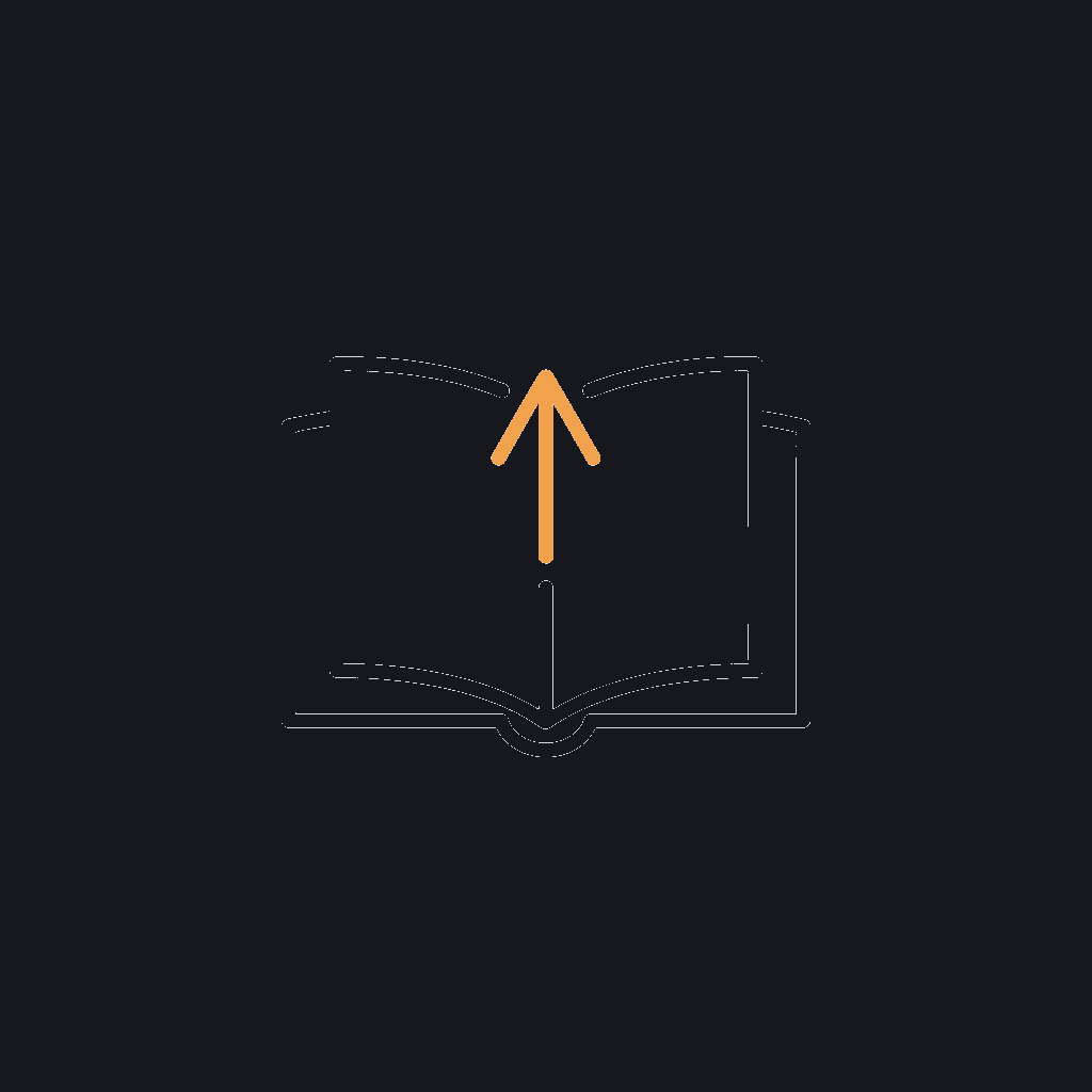 minimal line icon of an open book with an upward arrow rising through it