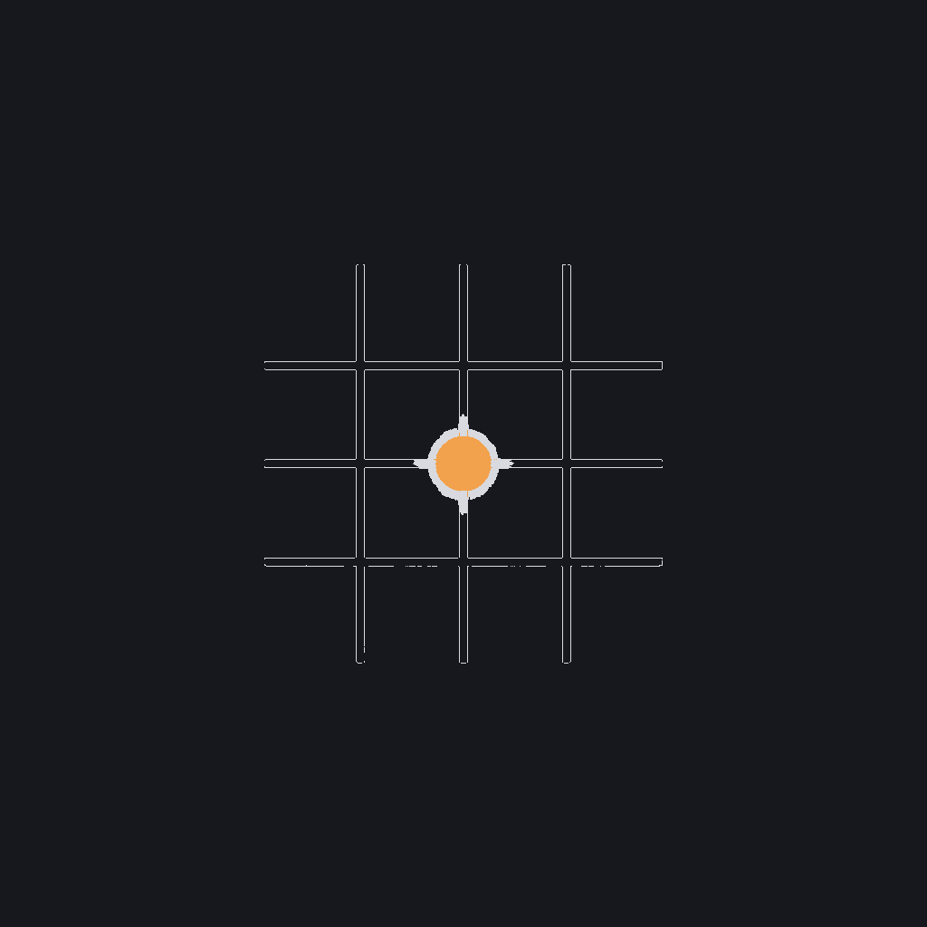 minimal line icon of a blueprint grid with one highlighted node, architecture-design concept