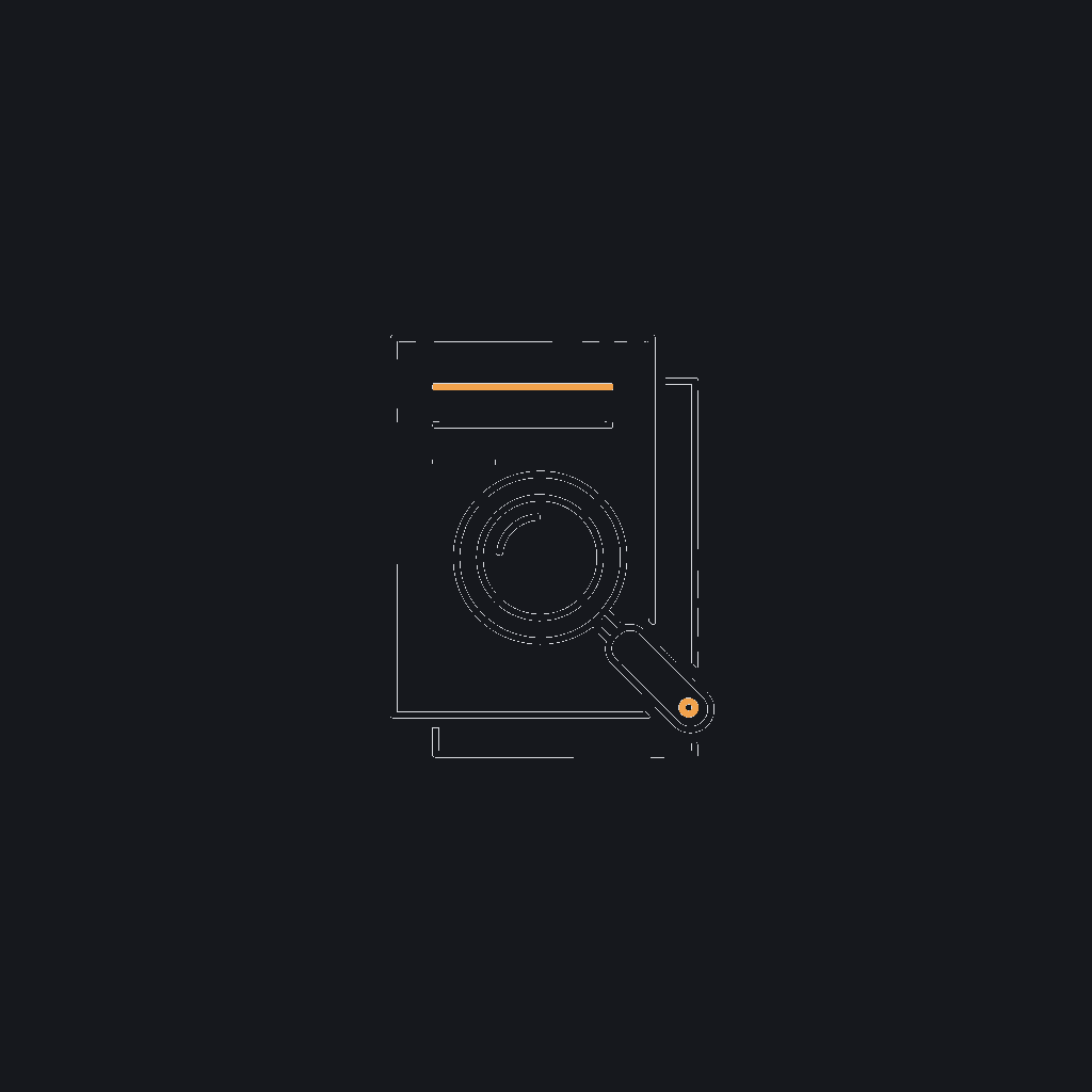 minimal line icon of a magnifying glass over a document, discovery/scoping concept