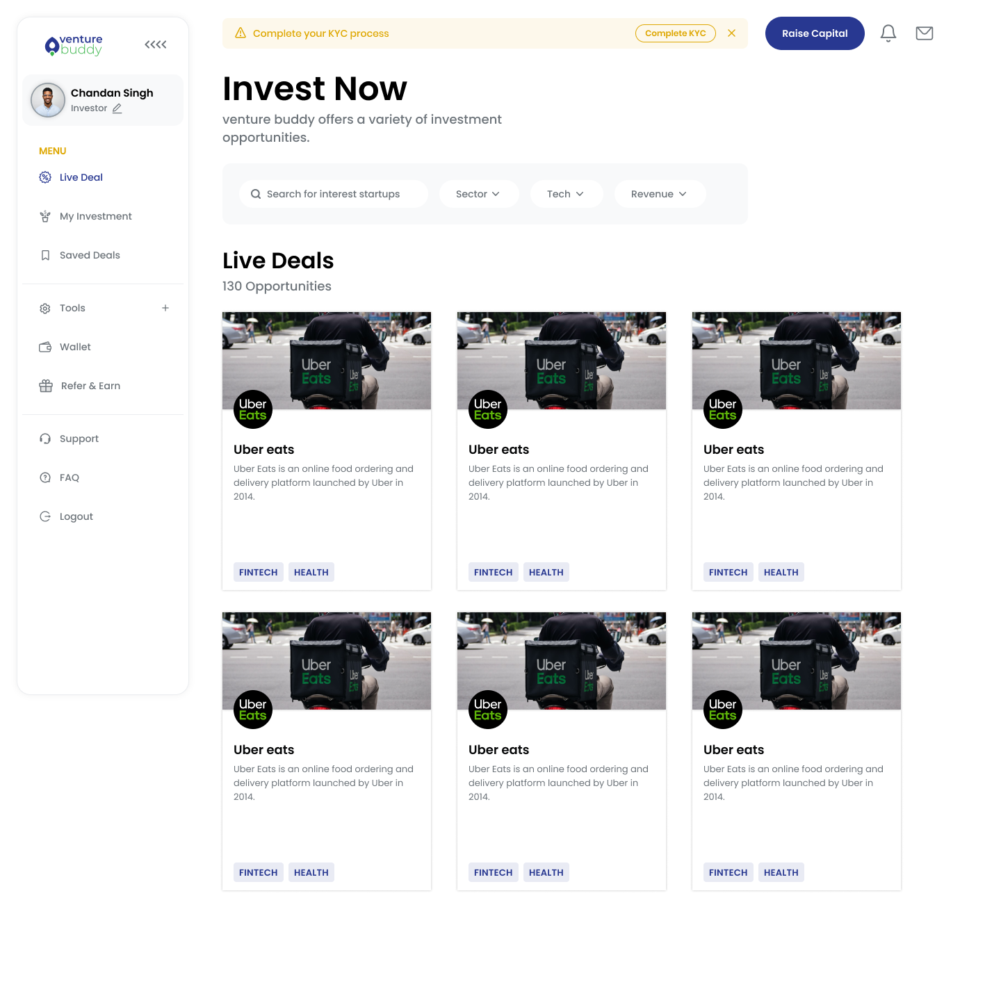 screenshot of the Venture Buddy investment platform, deal-listing or valuation-report screen