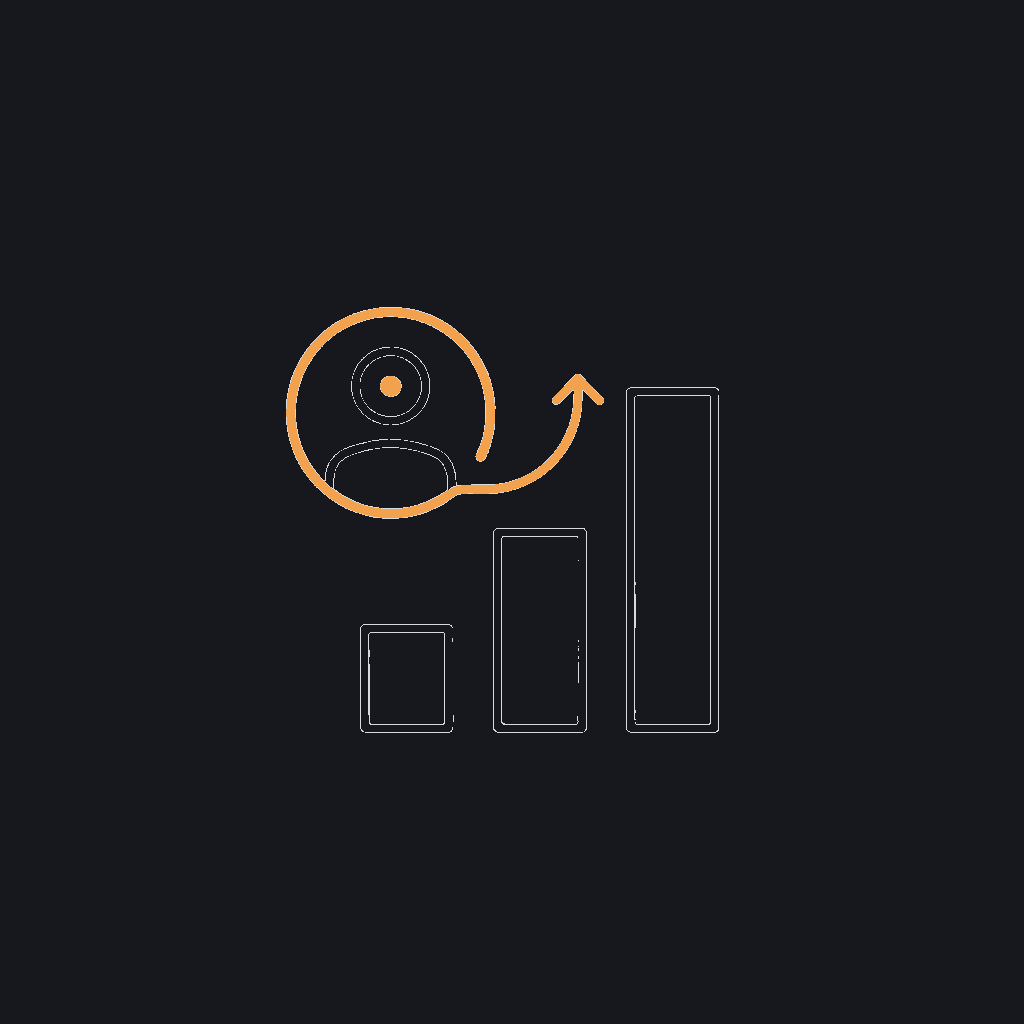 minimal line icon of a bar-chart dashboard with a single highlighted user avatar, personalized-insights concept