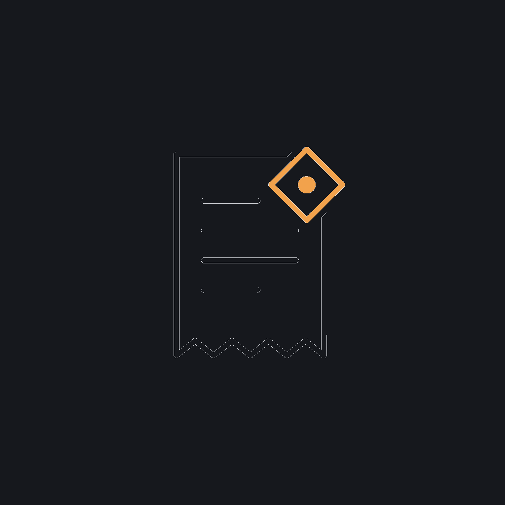 minimal line icon of a receipt with a categorization tag, expense-tracking concept