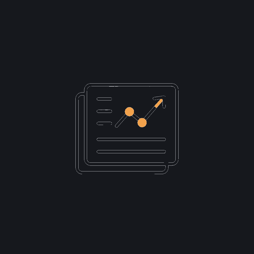 minimal line icon of a stacked ledger with a valuation graph line, finance-track-record concept