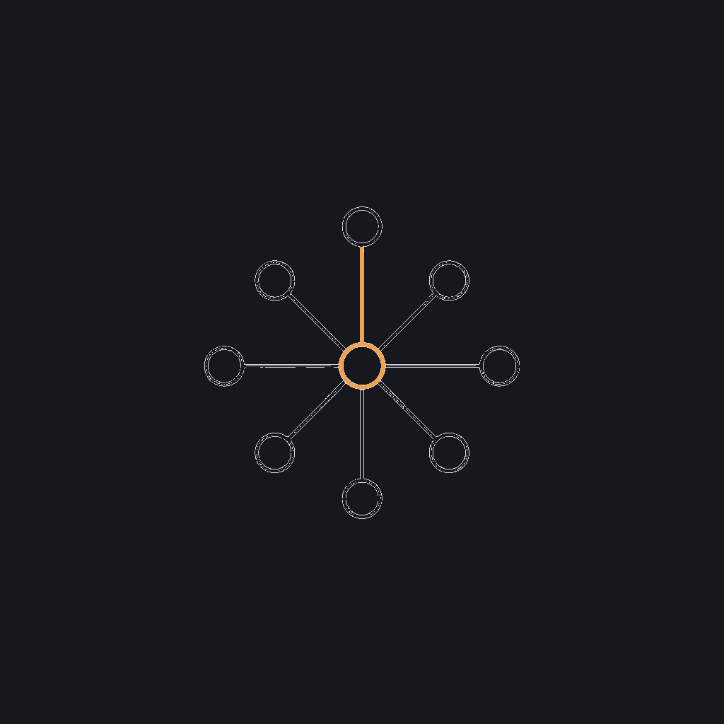 minimal line icon of ten small connected nodes forming a network, enterprise-client-roster concept