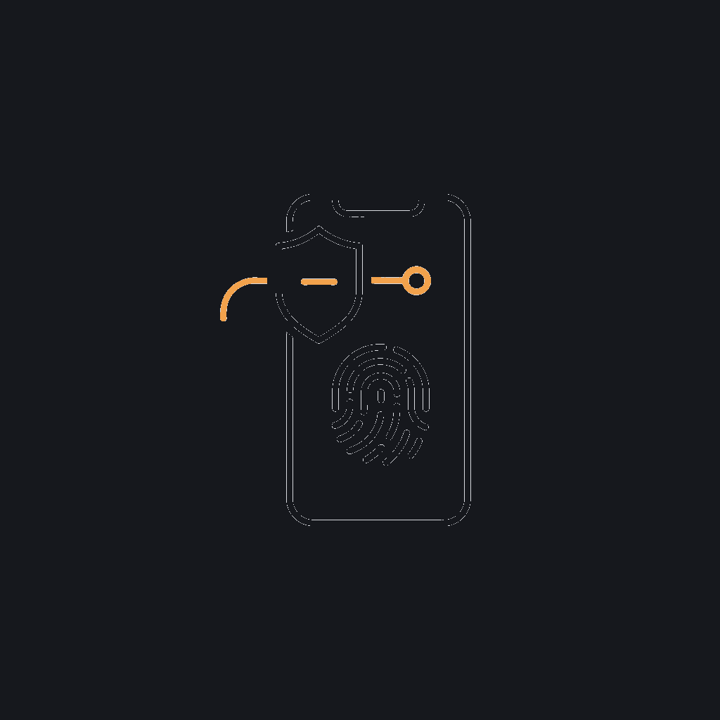 minimal line icon of a mobile phone with a fingerprint mark, BYOD device-security concept