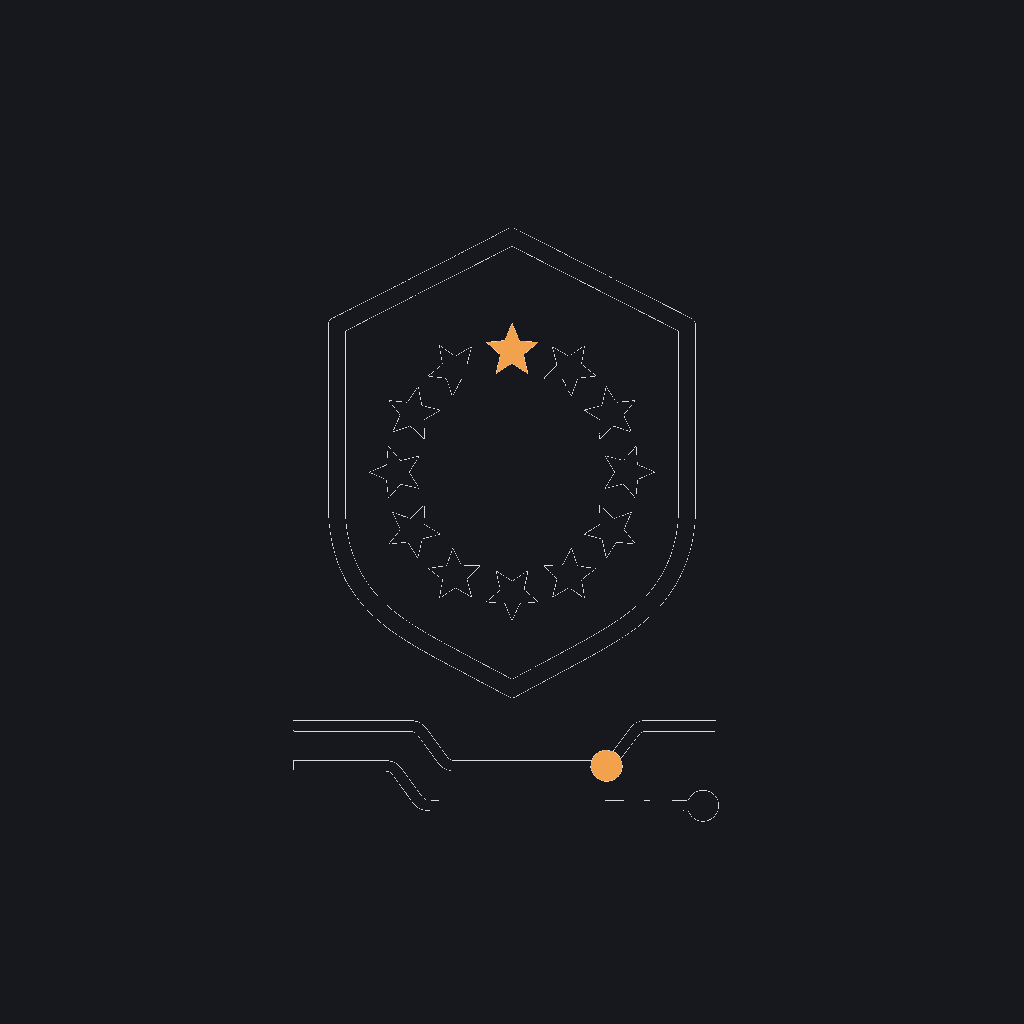 minimal line icon of a shield over a stylized EU stars motif, GDPR data-protection concept