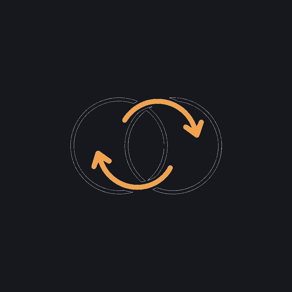 minimal line icon of two overlapping data nodes connected by an arrow, HL7/FHIR interoperability concept