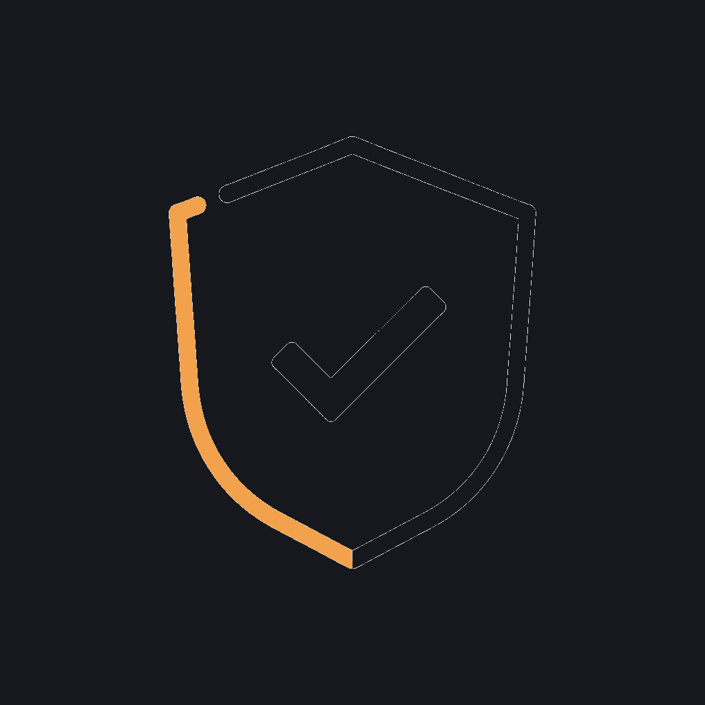 minimal line icon of a checkmark inside a shield, quality assurance concept