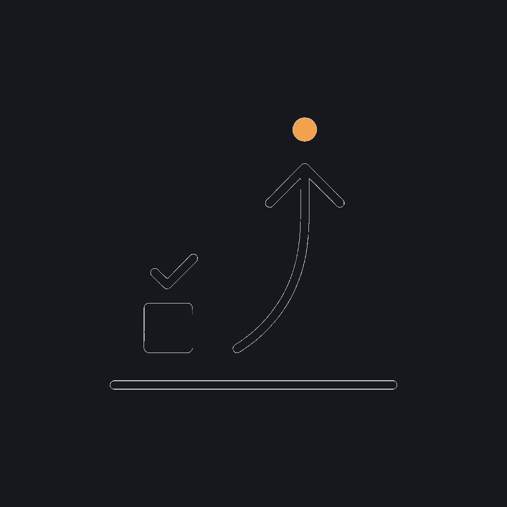 minimal line icon of an upward arrow launching from a platform, deployment concept
