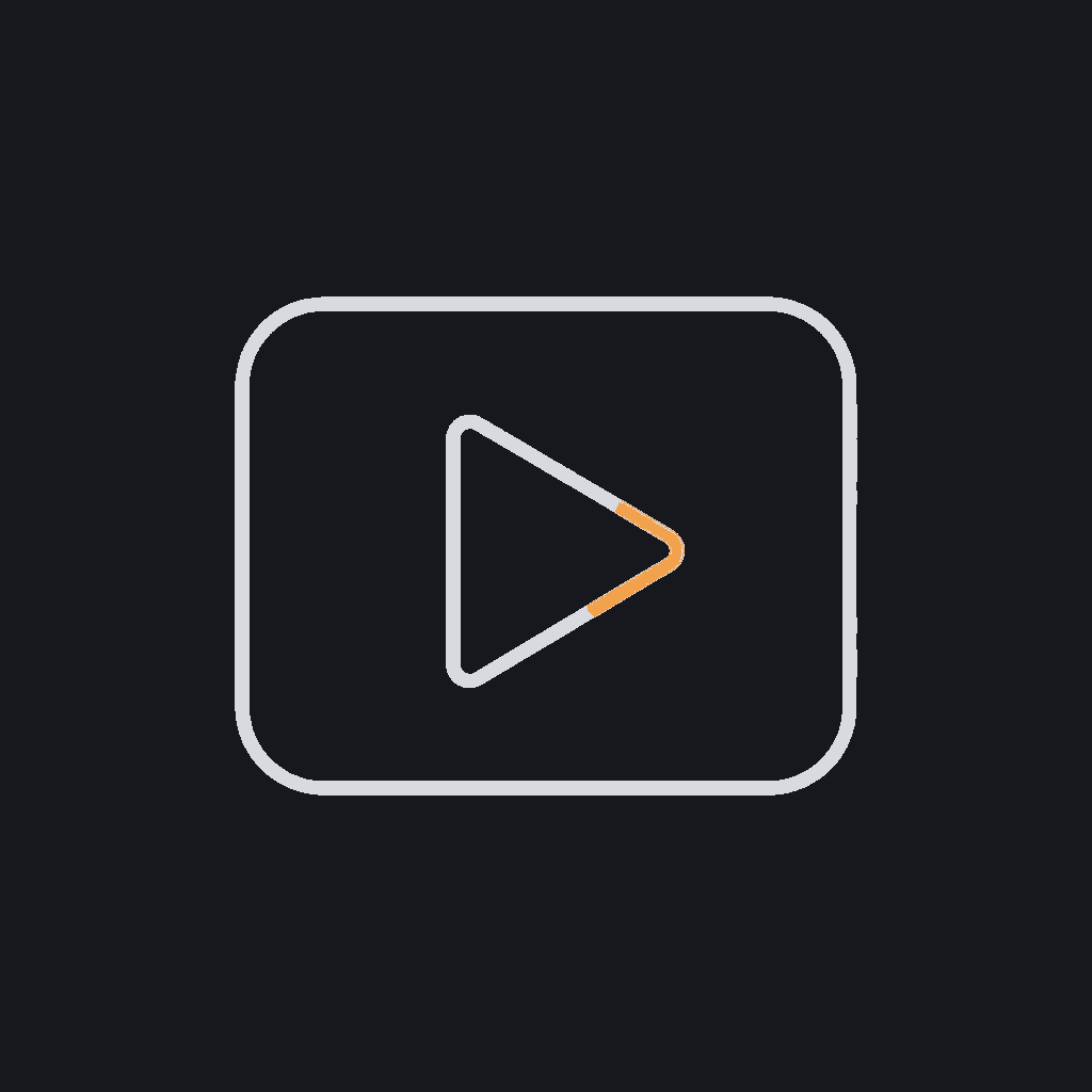 minimal line icon of a play button inside a rounded video frame, representing on-demand video lesson playback