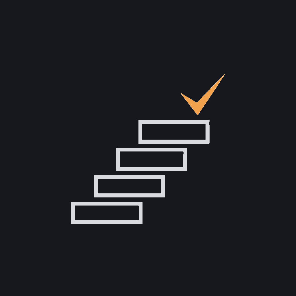 minimal line icon of a stacked course-module ladder with a checkmark, representing structured course progression inside an LMS