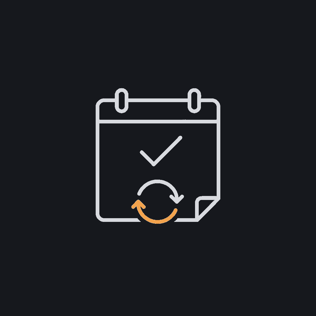 line icon of a calendar page with a checkmark, concept: a recurring weekly review checkpoint