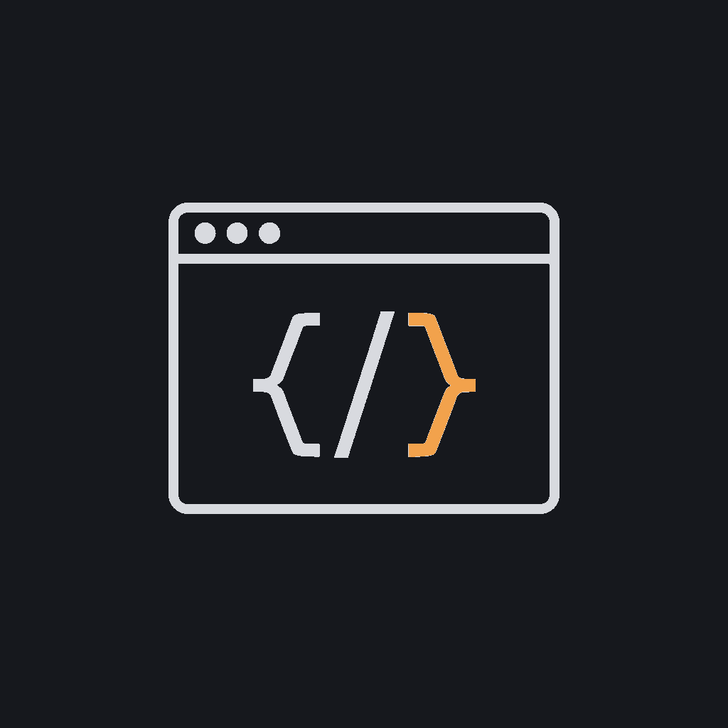 line icon of a code bracket inside a browser window frame, concept: live working software rather than a mockup