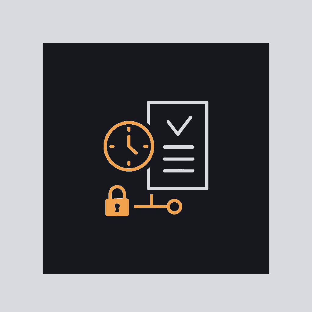 line icon of a notepad with a checklist and a clock face, concept: scope and timeline agreed in a single sitting