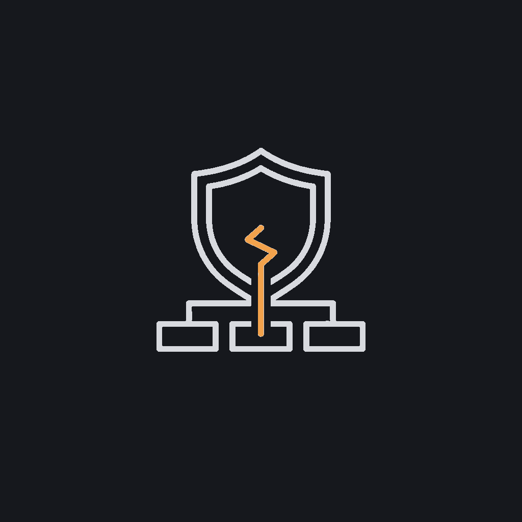 line icon of a shield overlaying a code-commit graph, concept: quality checks embedded directly in the build pipeline