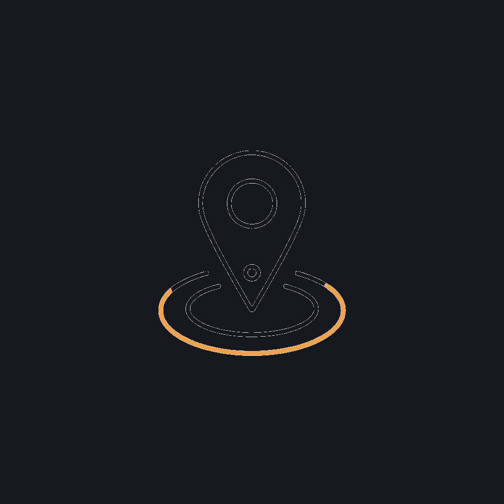 minimal line icon of a location pin with a pulsing signal ring, live-tracking concept