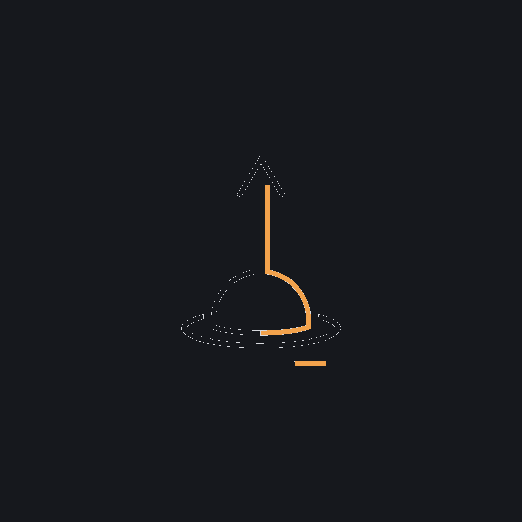 minimal line icon of an upward arrow leaving a launch pad, phased rollout concept