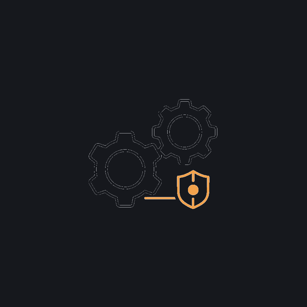 minimal line icon of interlocking gear and module nodes, system architecture concept