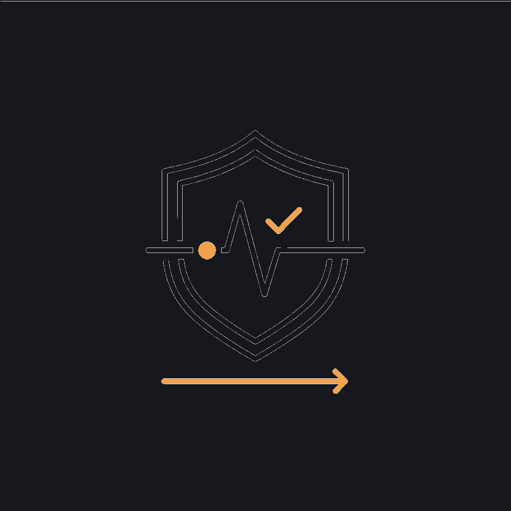 minimal line icon of a pulse line inside a shield, concept: live production monitoring