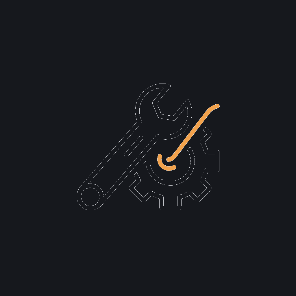 minimal line icon of a wrench assembling a gear, concept: internal engineering build