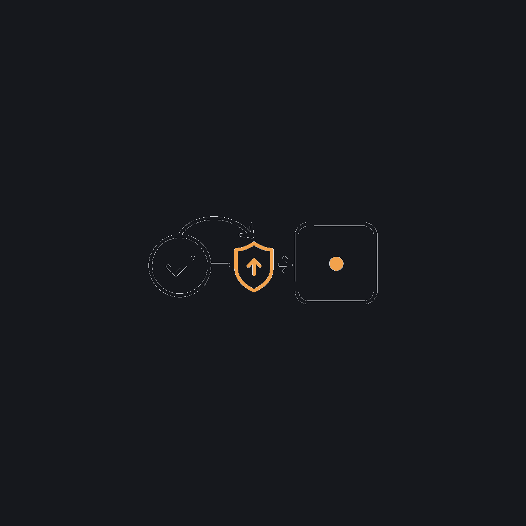 minimal line icon of an arrow crossing between two connected nodes, concept: handoff to client production
