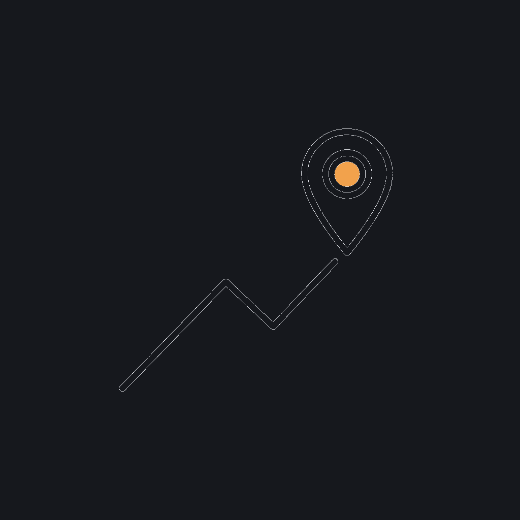 minimal line icon of an ascending price-trend graph with a locality pin marker at its peak, rendered at roughly twice the scale of the other three icons in this grid