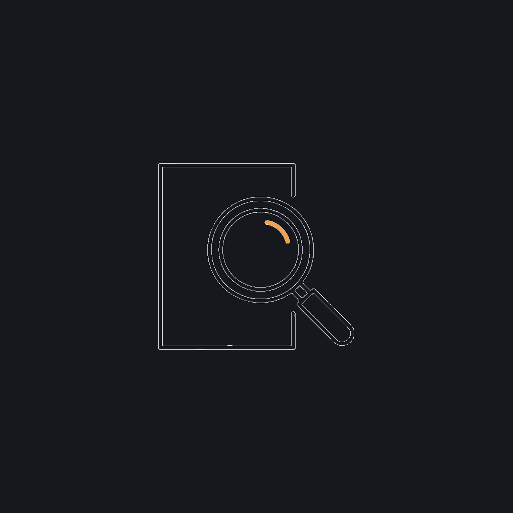tiny line icon, magnifying glass over document, discovery concept