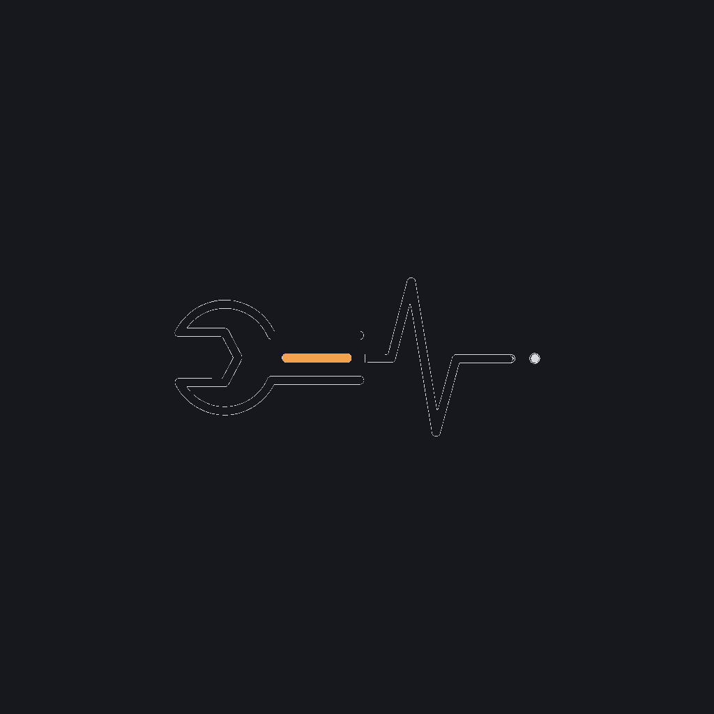 tiny line icon, wrench over pulse line, support concept