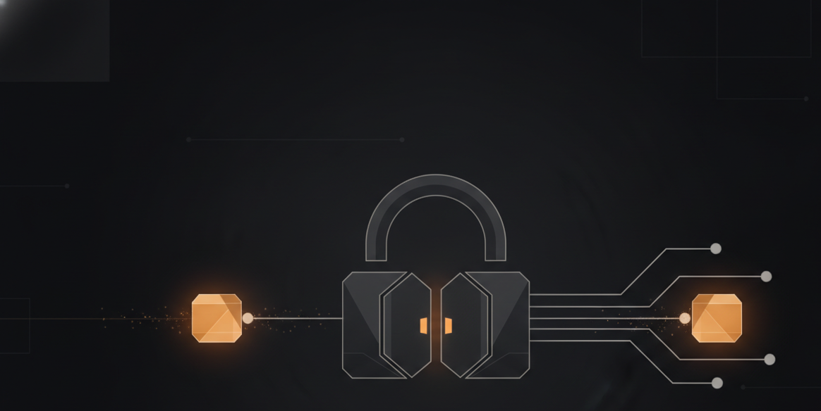 thin animated diagram of a message packet moving through a padlock gate, transit-encryption concept