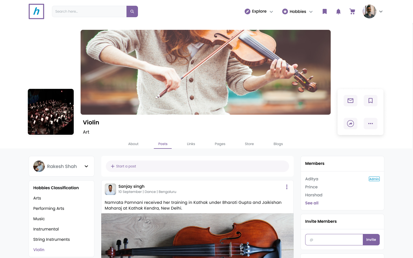 desktop screenshot of the HobbyCue community homepage feed, browser chrome visible