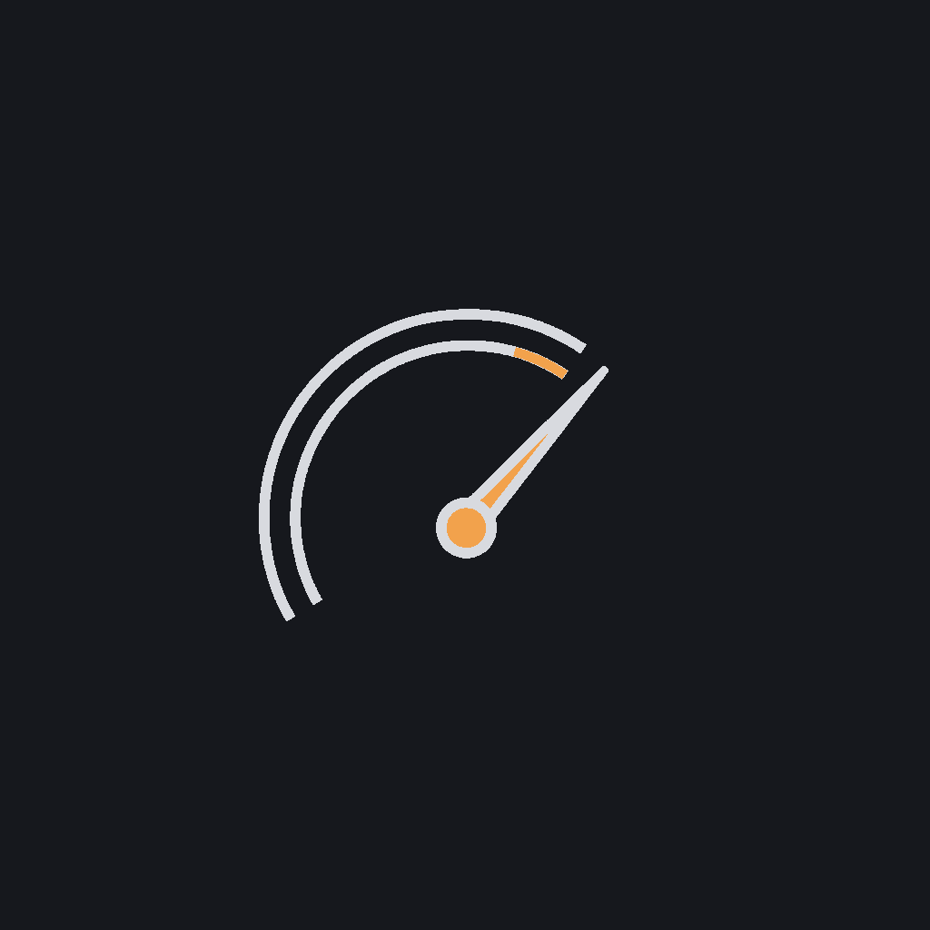 minimal line icon of a gauge or dial mid-sweep, representing an automated evaluation harness scoring output