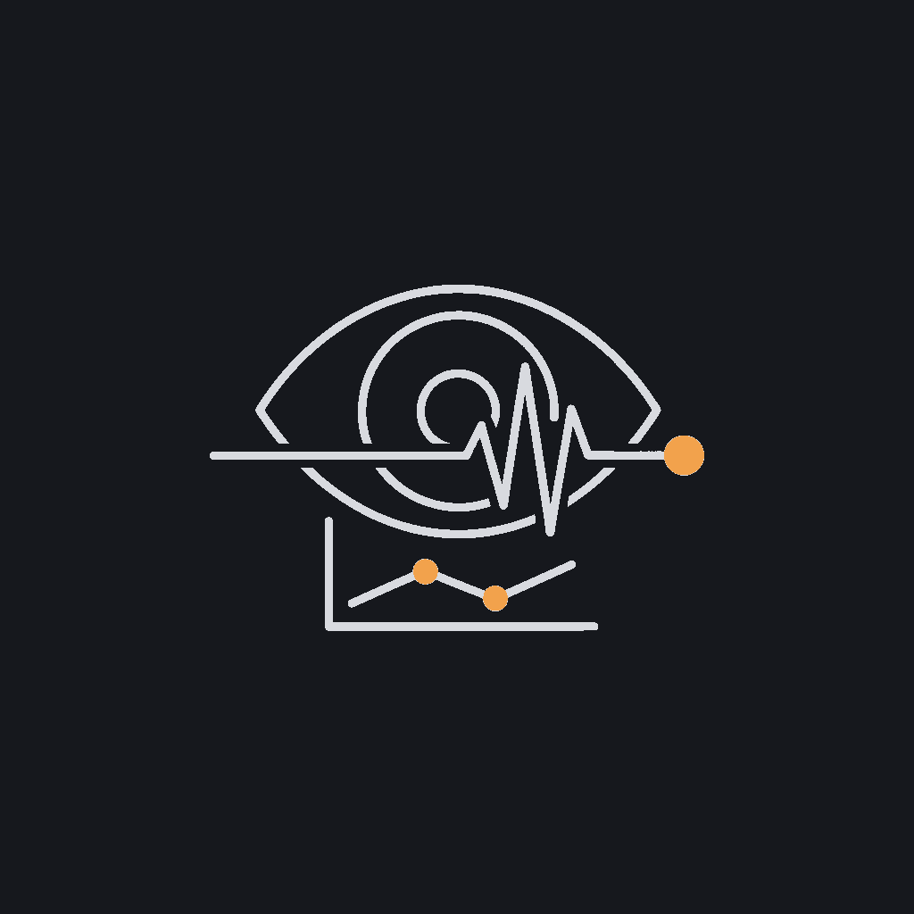 minimal line icon of an eye overlaid on a pulse/heartbeat line, representing post-launch monitoring and observability