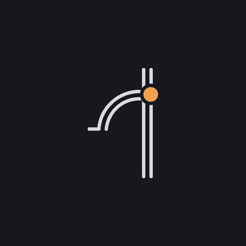 minimal line icon of a git branch merging into a trunk line, codebase-integration concept