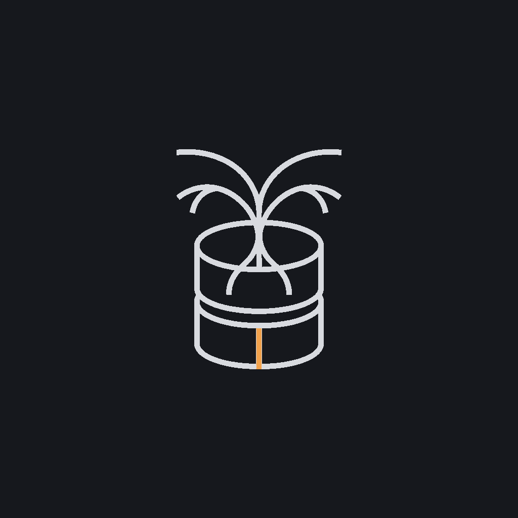 minimal line icon of a root system tapping into a live database cylinder, representing grounding in real data sources