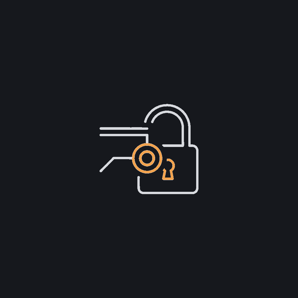 minimal line icon of a padlock inside a repository branch shape, representing auth and security controls