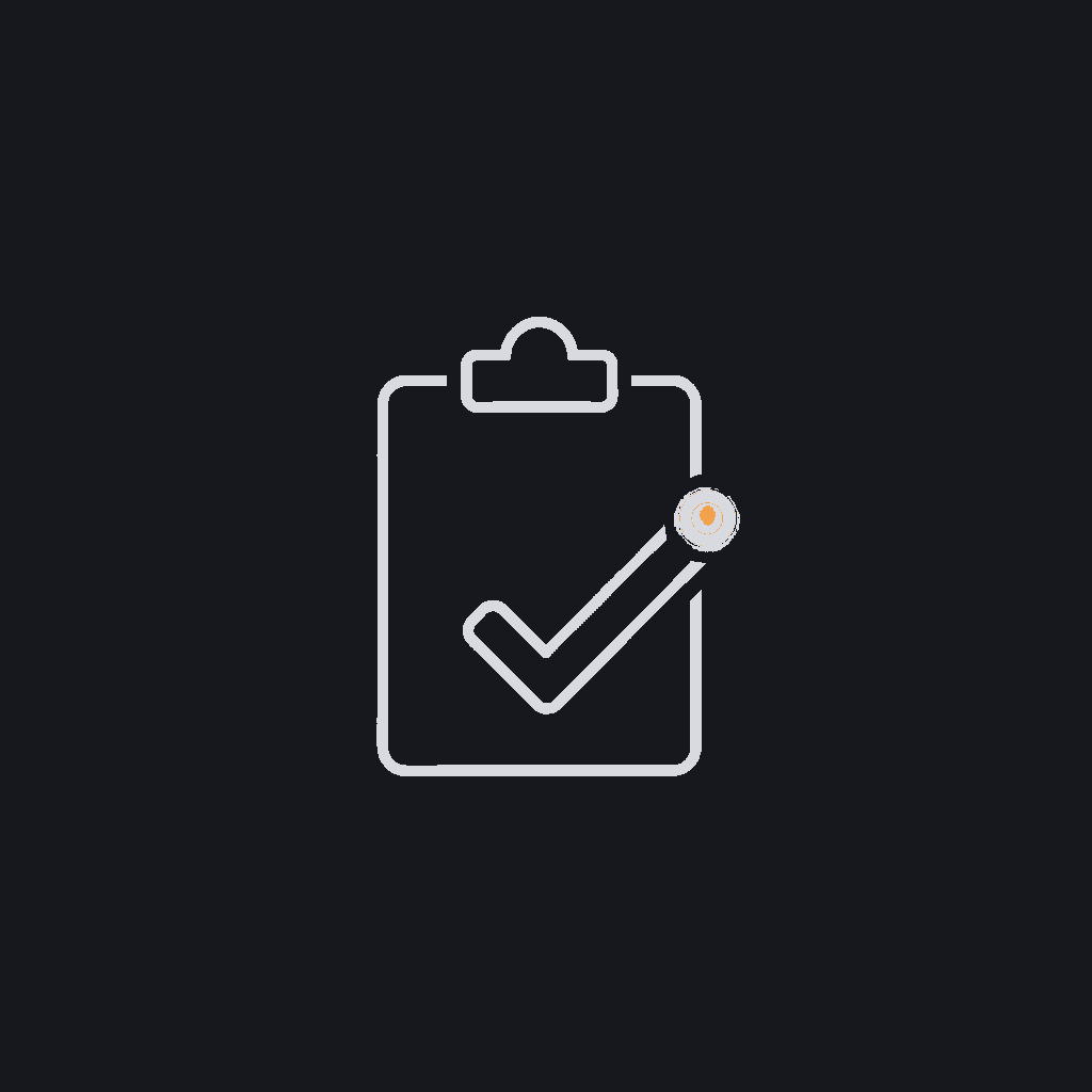 minimal line icon of a clipboard with a checkmark, representing a completed and shipped healthcare AI project
