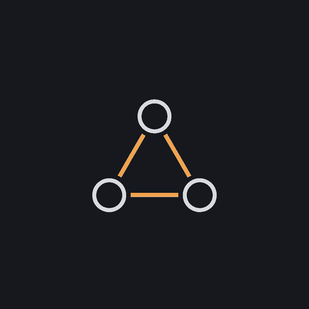 minimal line icon of three interconnected nodes in a triangle, representing integrated healthcare platforms