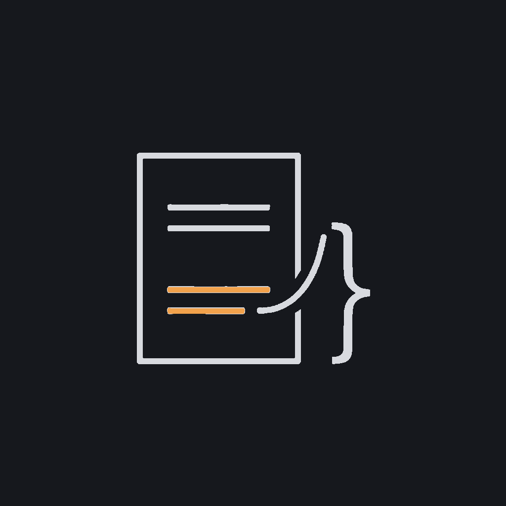 minimal line icon of a document with highlighted text lines feeding into a parse bracket, clinical-notes-parsing concept