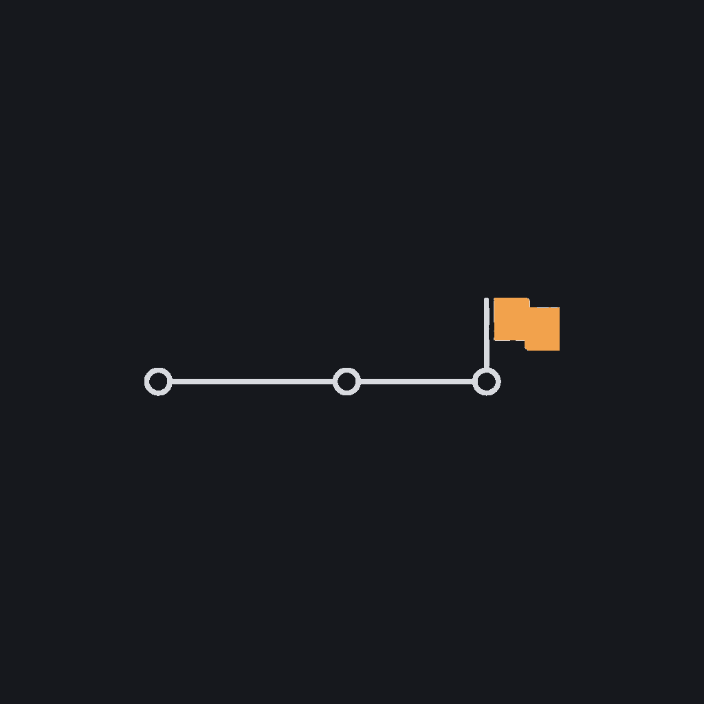 minimal line diagram of a process timeline with a compliance flag positioned near the end, in a muted desaturated style