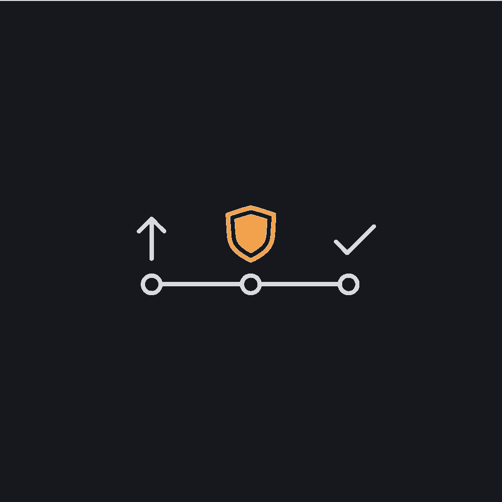 minimal line diagram of a process timeline with a compliance shield icon positioned at step two, in the accent color