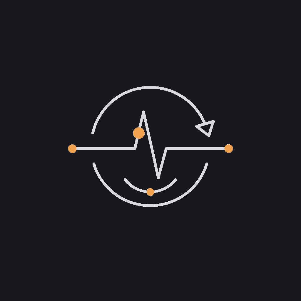 minimal line icon of a pulse waveform looping into a circular refresh arrow, drift-monitoring and retraining concept