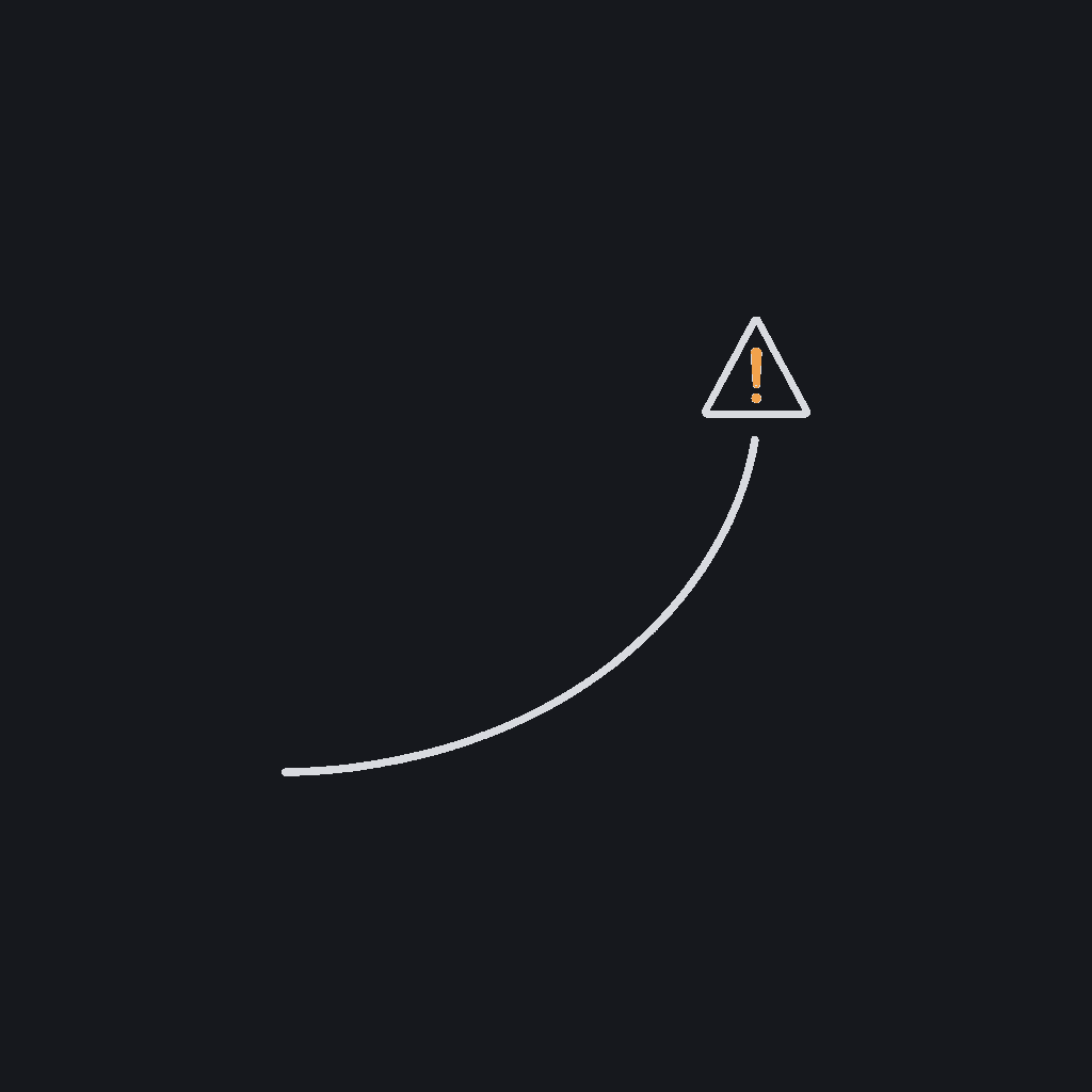 minimal line icon of a curve trending upward with a small warning triangle, predictive-forecasting concept