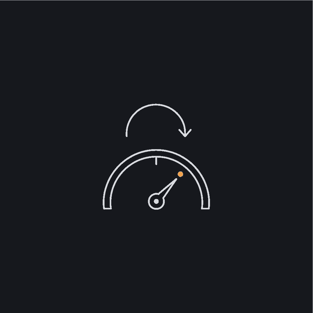 minimal line icon of a dial/gauge with a refresh arrow, monitoring-and-retraining concept