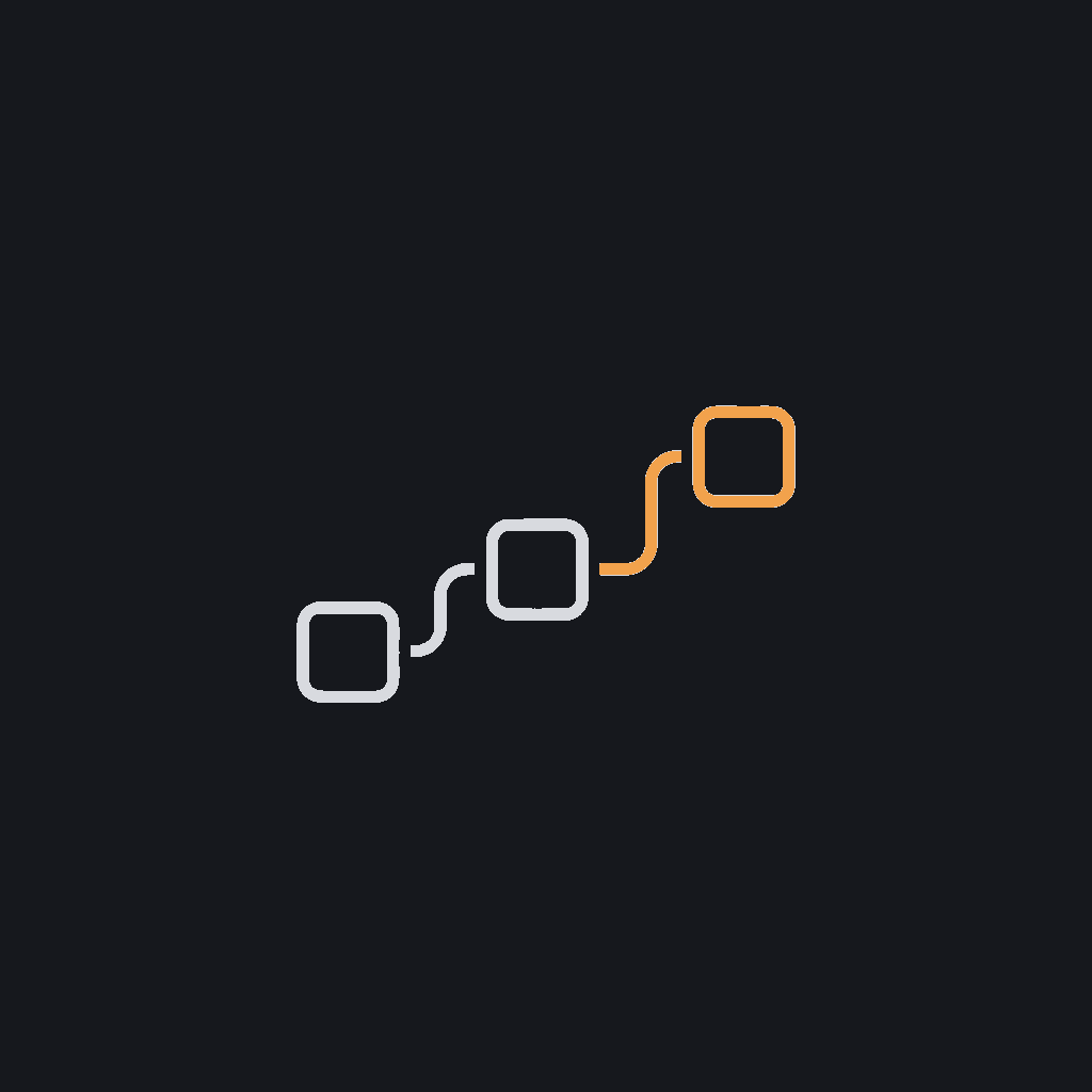 minimal line icon of connected boxes in a branching flow, agentic-workflow concept