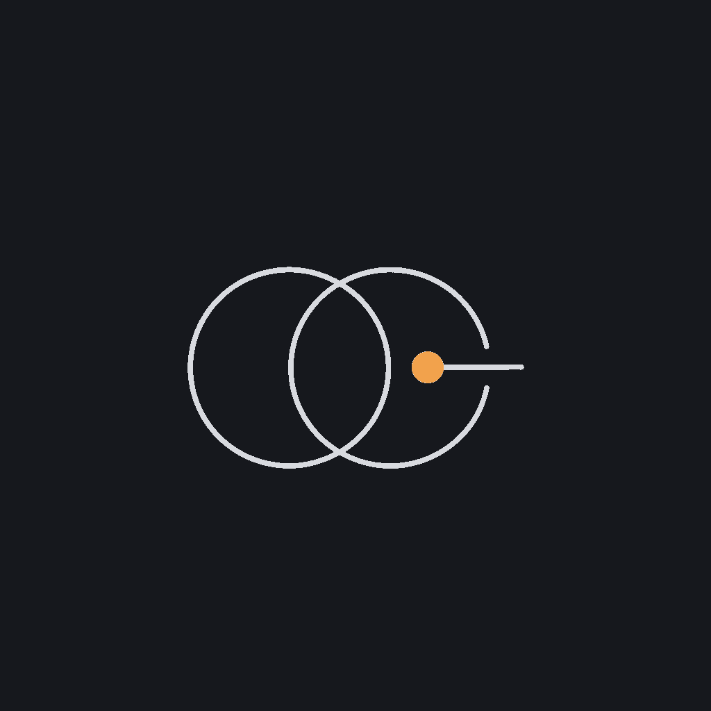 minimal line icon of two overlapping circles with a connecting node, matching/recommendation concept